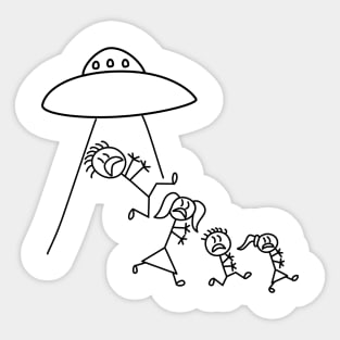 Aliens abduct stick family Sticker